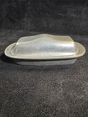 Vintage Pewter Butter Dish with Lid and Glass Insert